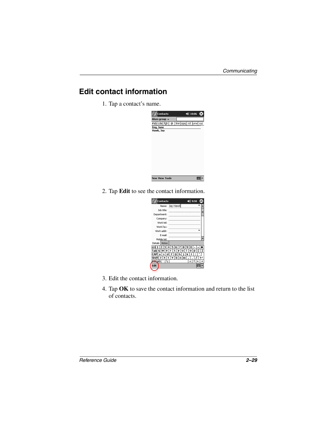 Compaq H3800 manual Edit contact information 