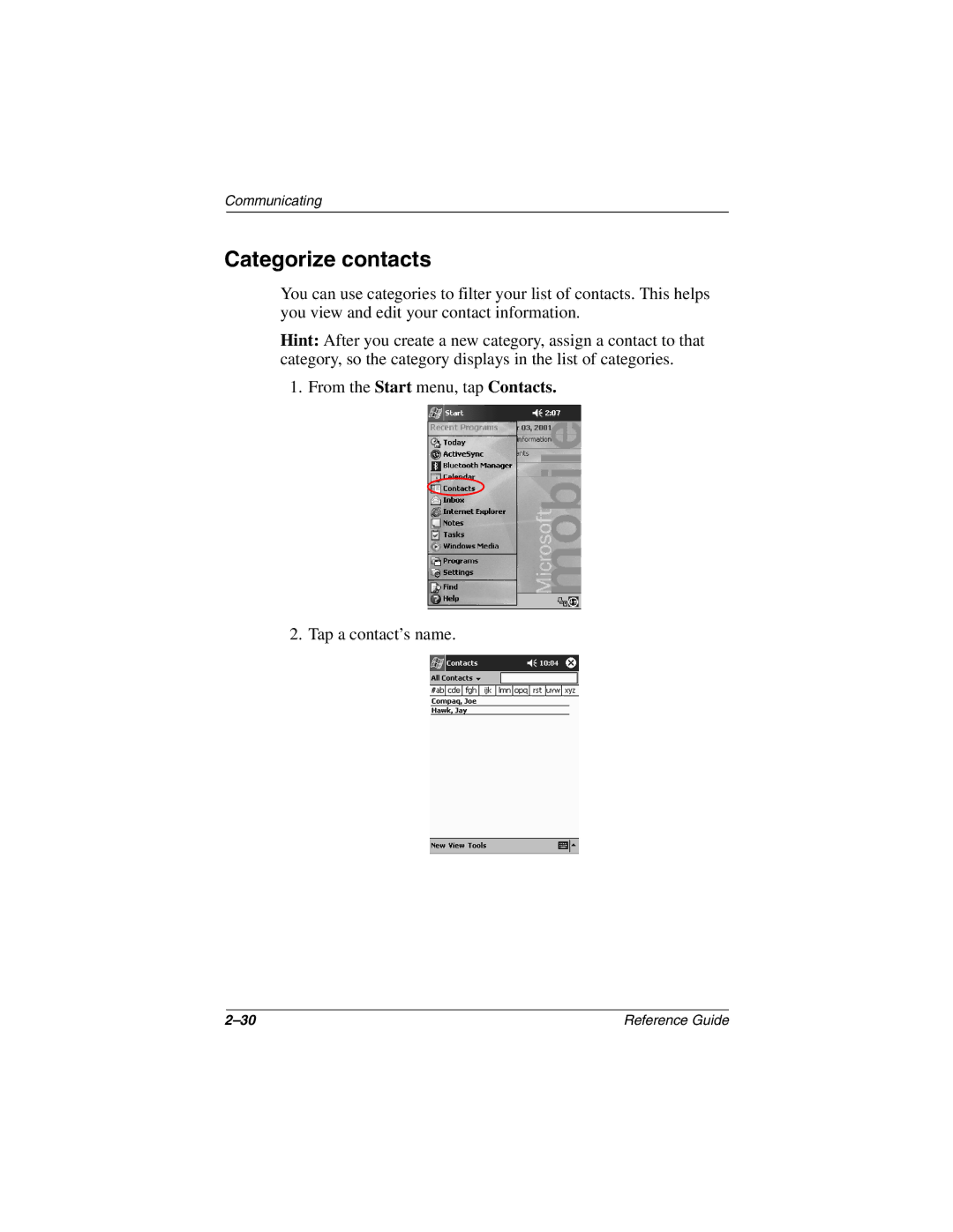 Compaq H3800 manual Categorize contacts 