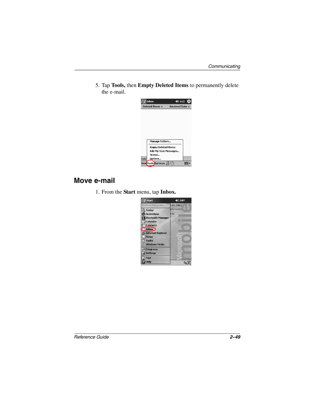 Compaq H3800 manual Move e-mail 