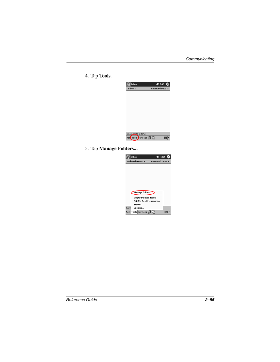 Compaq H3800 manual Tap Manage Folders 