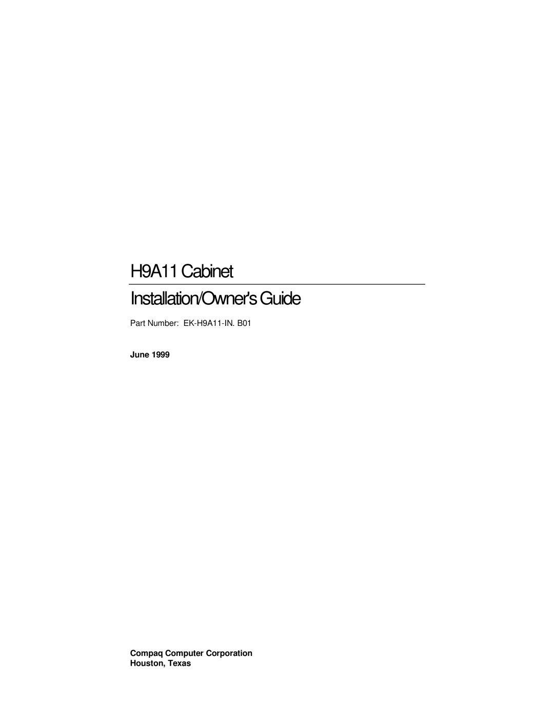 Compaq manual H9A11 Cabinet Installation/Owners Guide 