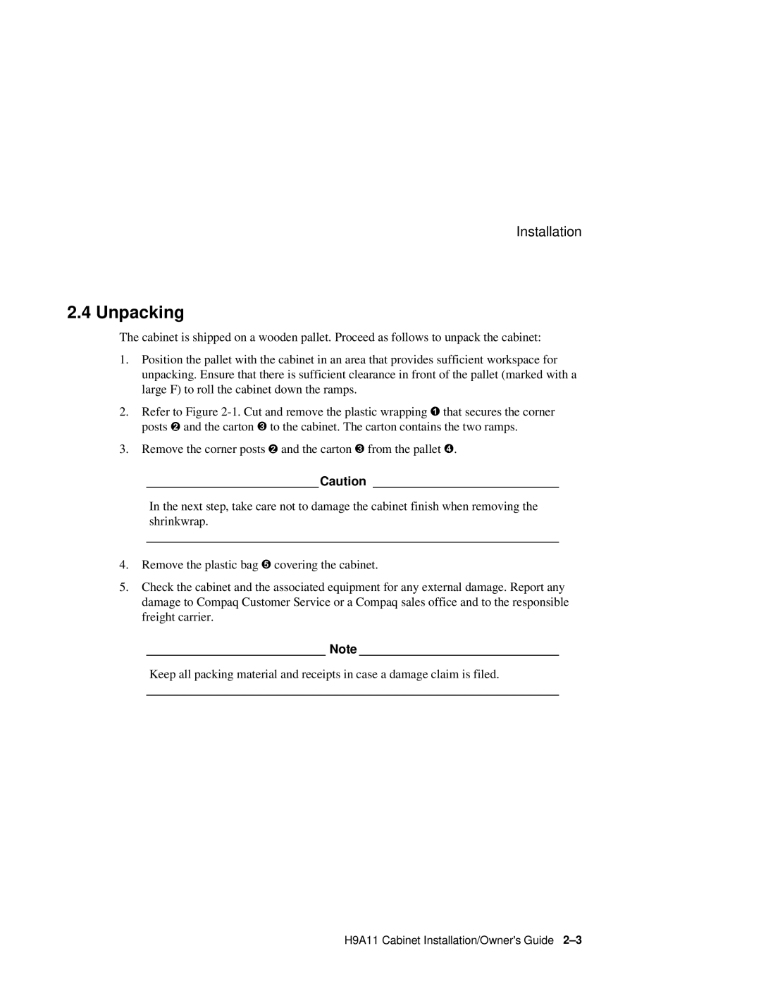 Compaq H9A11 manual Unpacking 