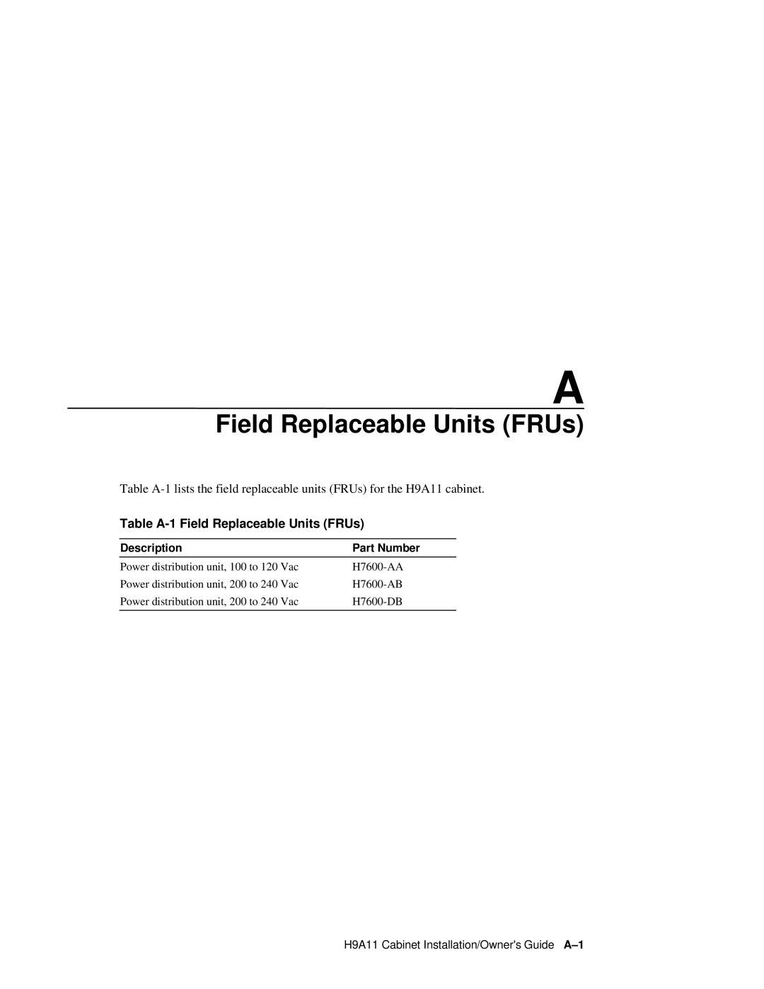 Compaq H9A11 manual Field Replaceable Units FRUs 