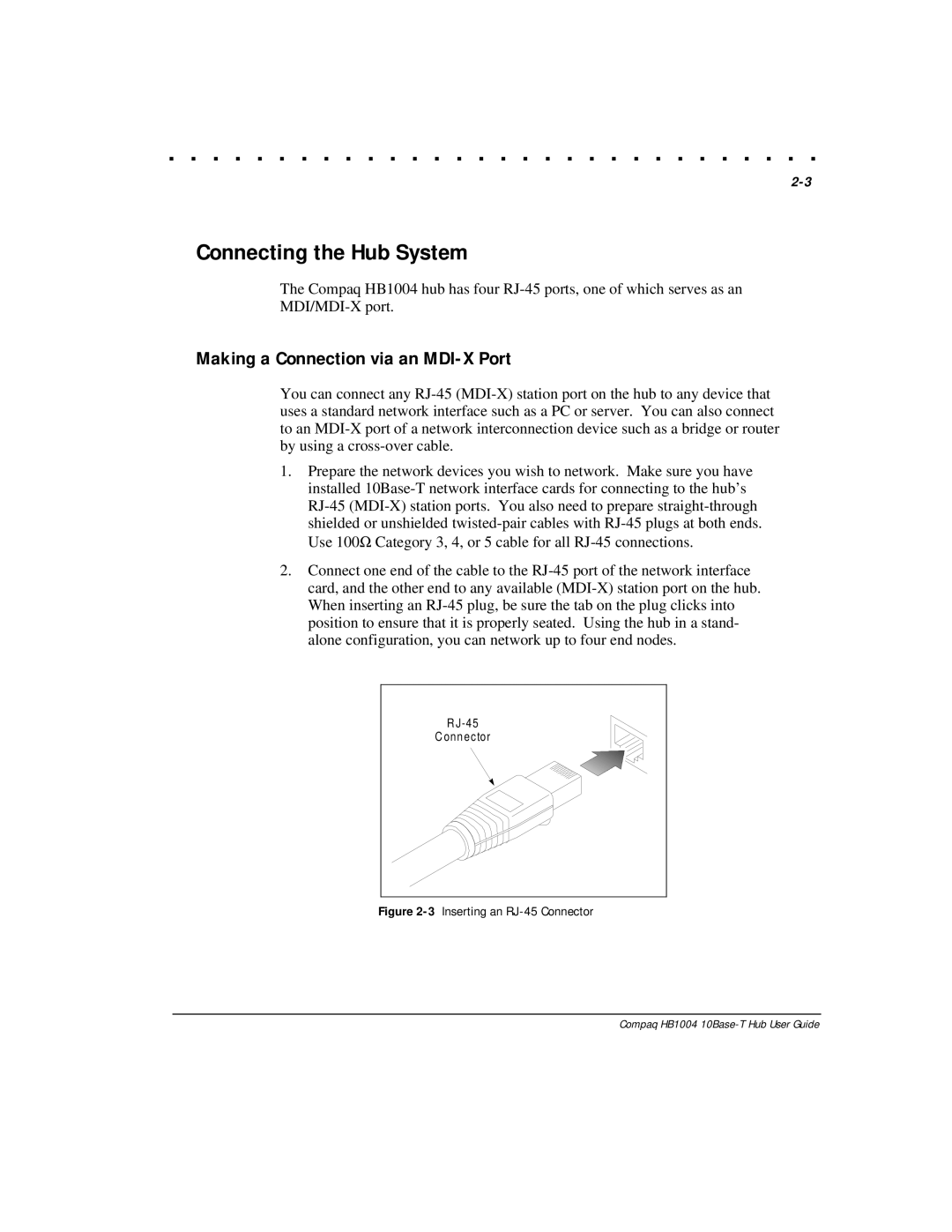 Compaq HB1004 manual Connecting the Hub System, Making a Connection via an MDI-X Port 