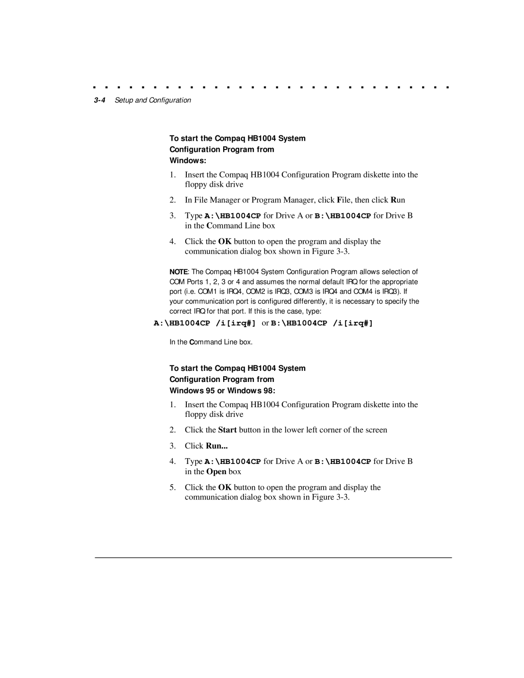 Compaq HB1004 manual 4Setup and Configuration 