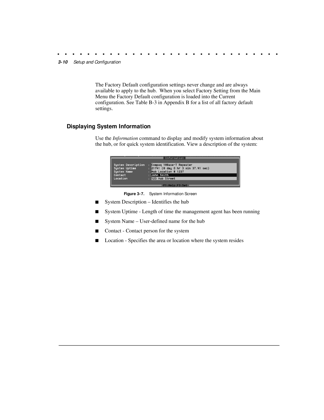 Compaq HB1004 manual Displaying System Information, 10Setup and Configuration 