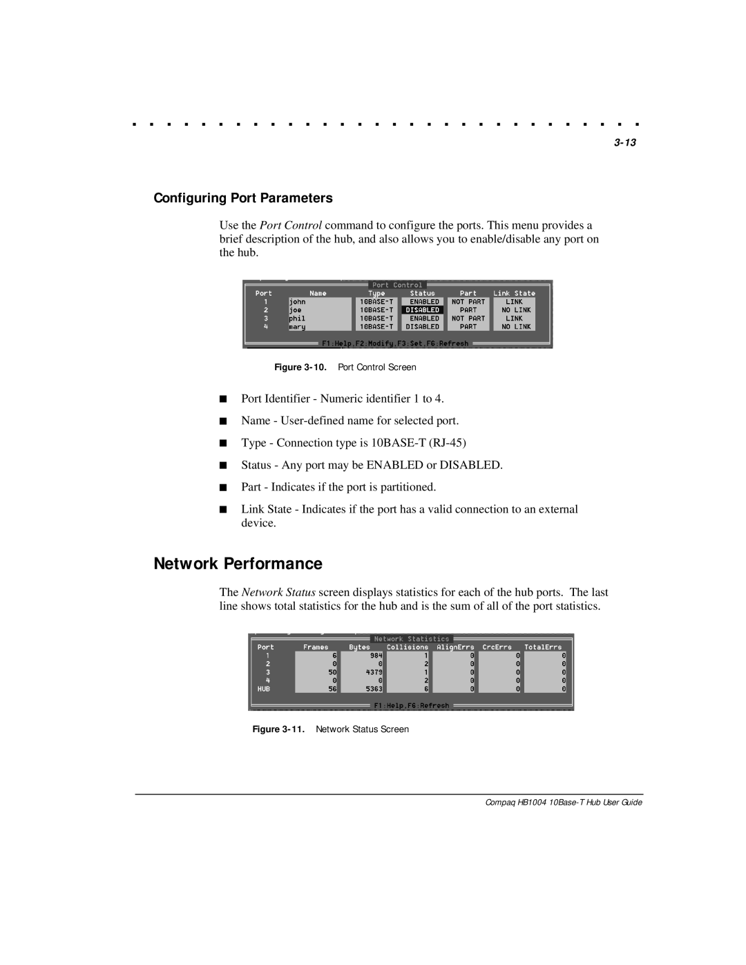 Compaq HB1004 manual Network Performance, Configuring Port Parameters 