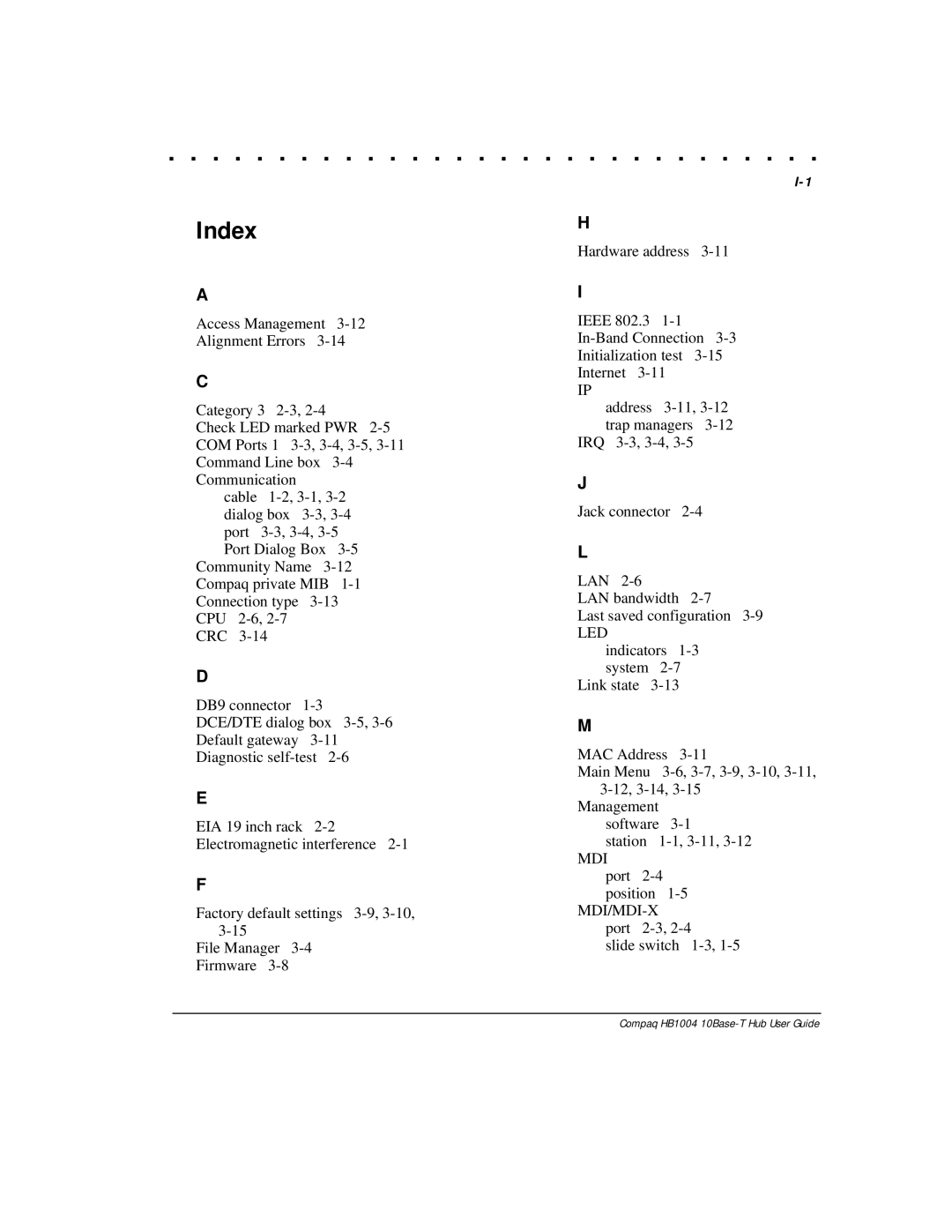 Compaq HB1004 manual Index, Led 