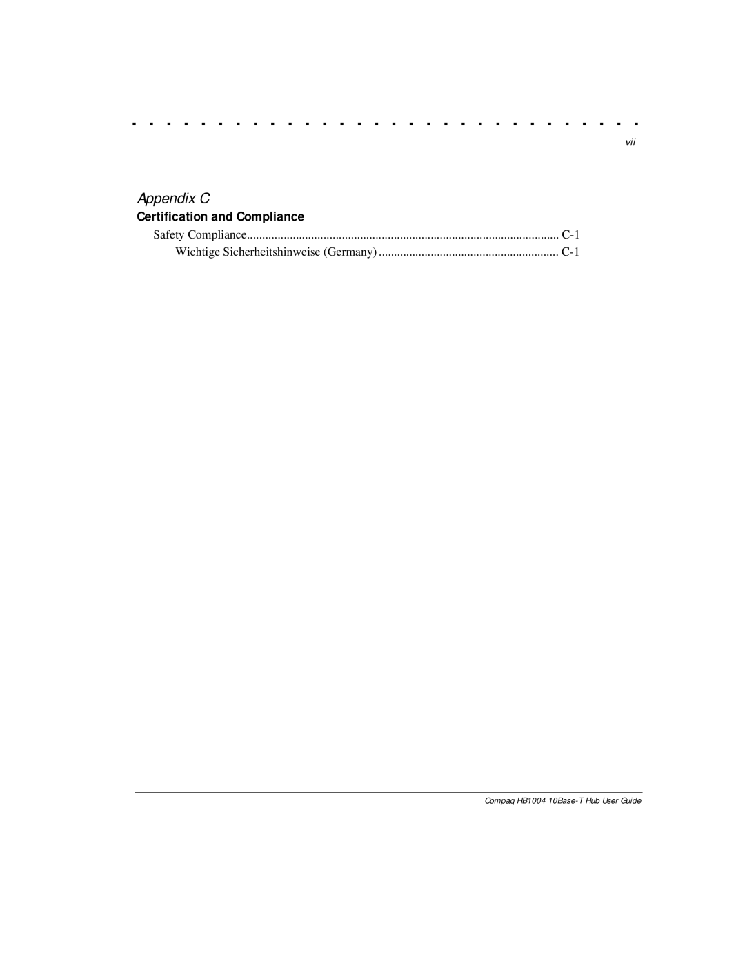 Compaq HB1004 manual Appendix C 