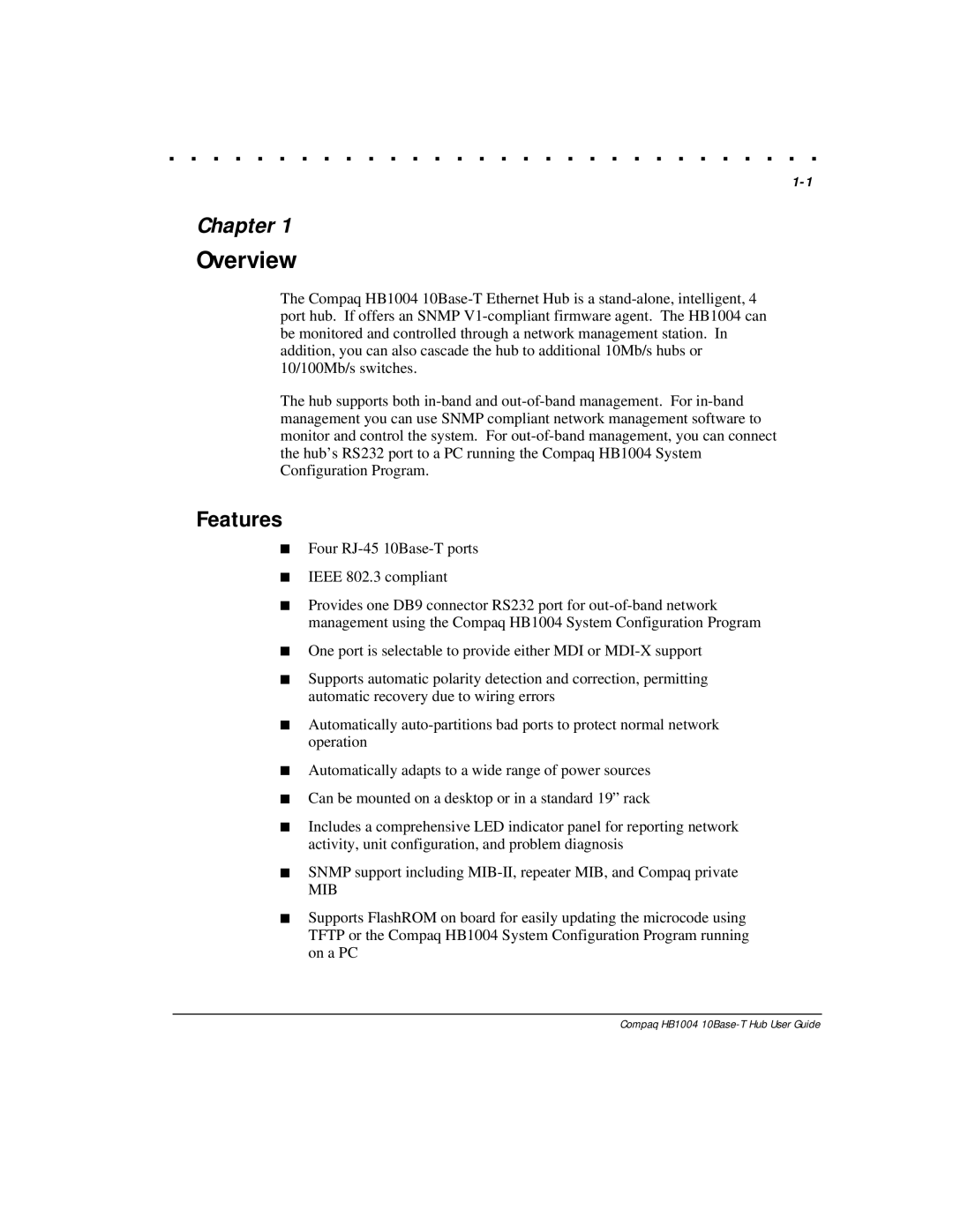 Compaq HB1004 manual Overview, Features 