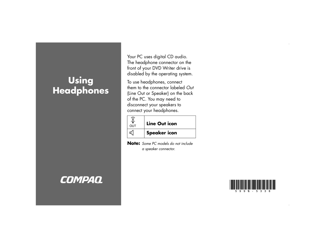 Compaq manual Using Headphones 