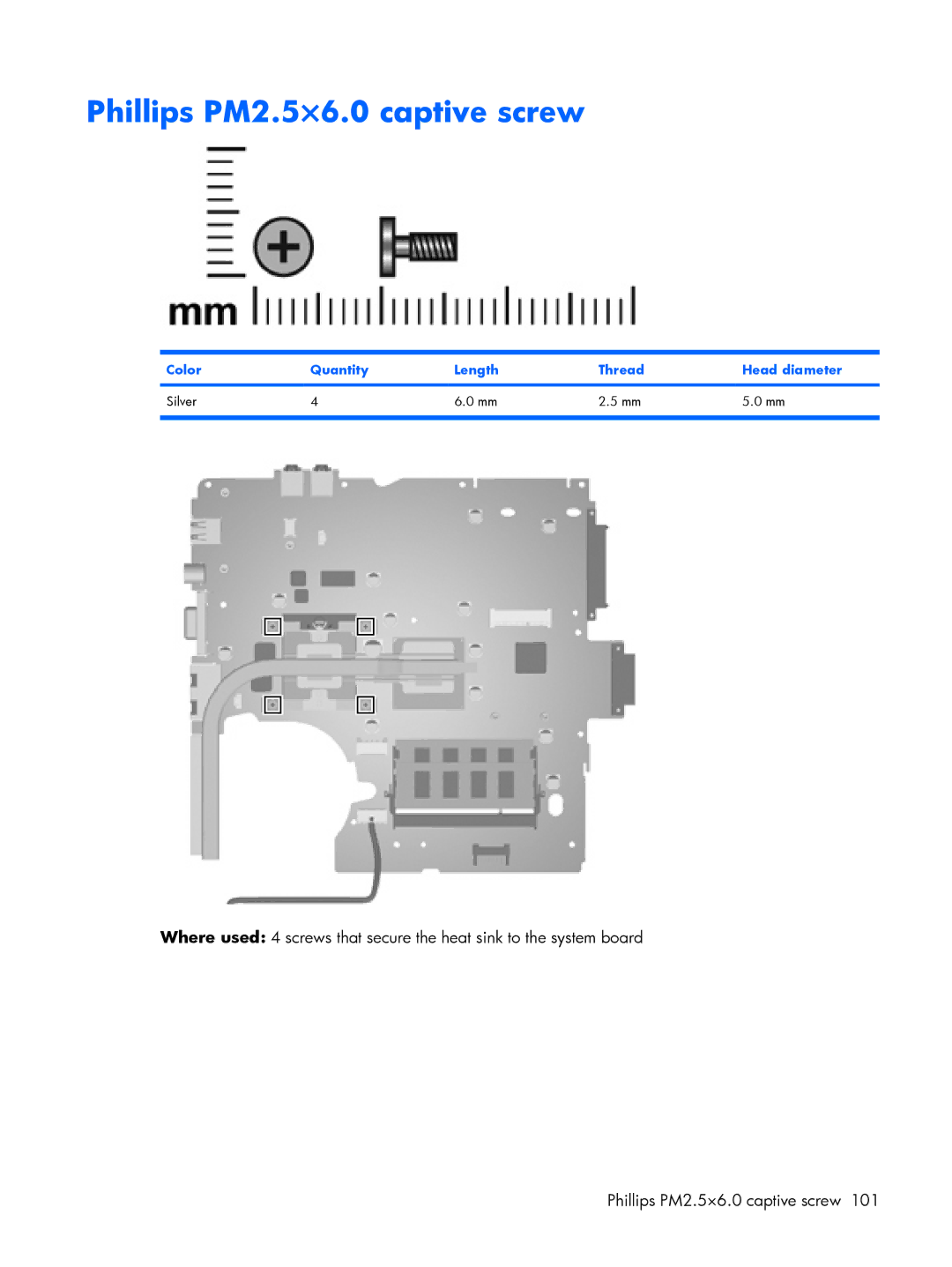 Compaq C700, HP G7000 manual Phillips PM2.5×6.0 captive screw 