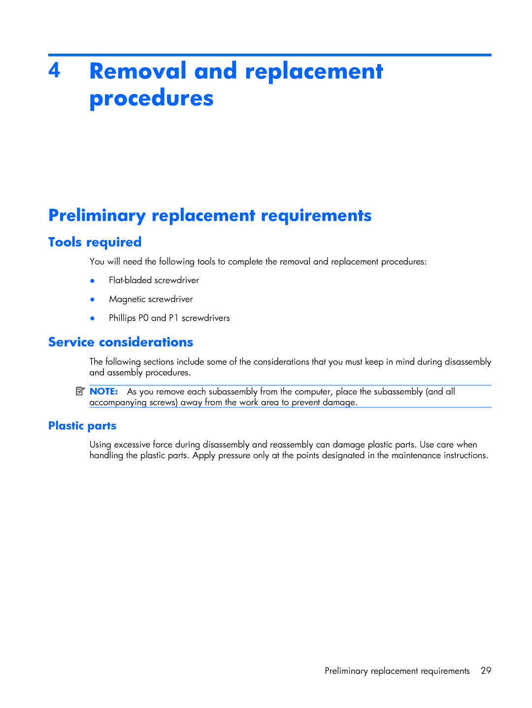 Compaq C700, HP G7000 manual Removal and replacement procedures, Preliminary replacement requirements, Tools required 