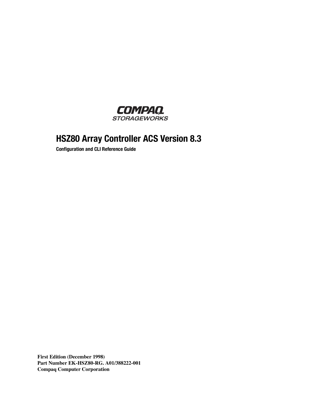 Compaq manual HSZ80 Array Controller ACS Version 