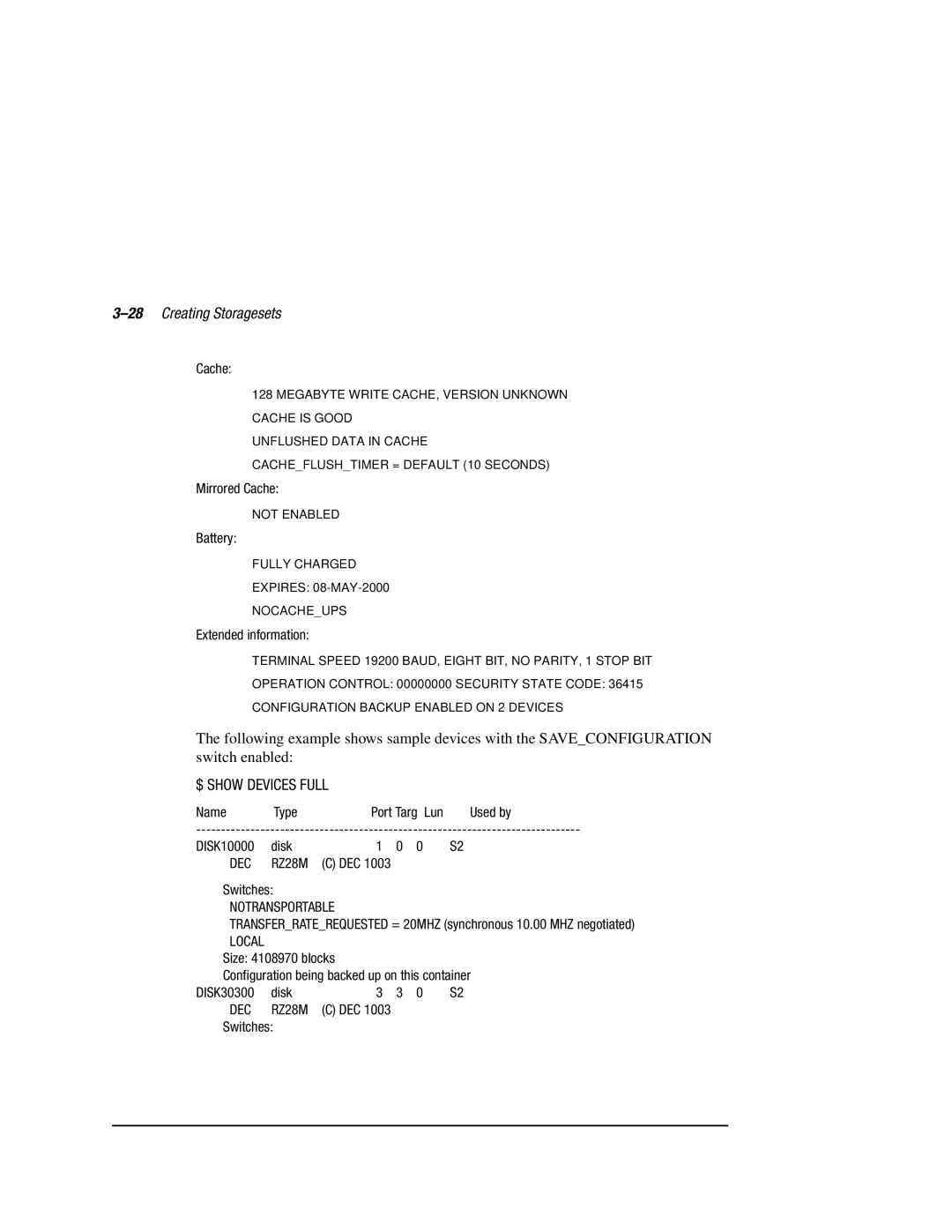 Compaq HSZ80 manual 28Creating Storagesets, Cache 