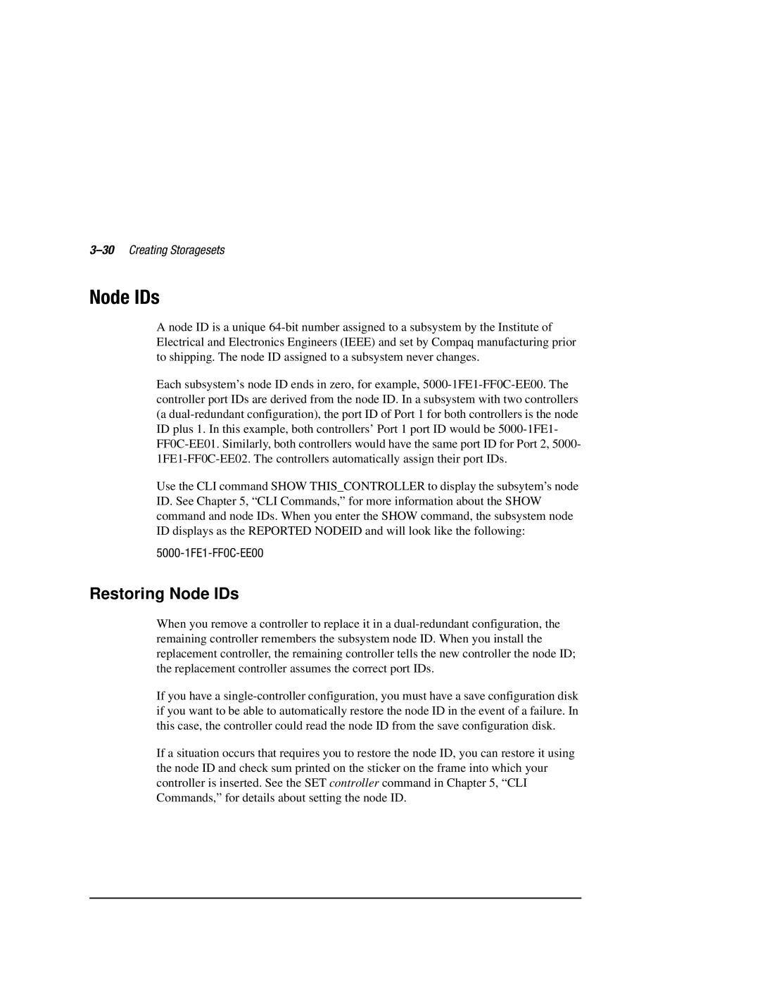 Compaq HSZ80 manual Restoring Node IDs, 30Creating Storagesets 