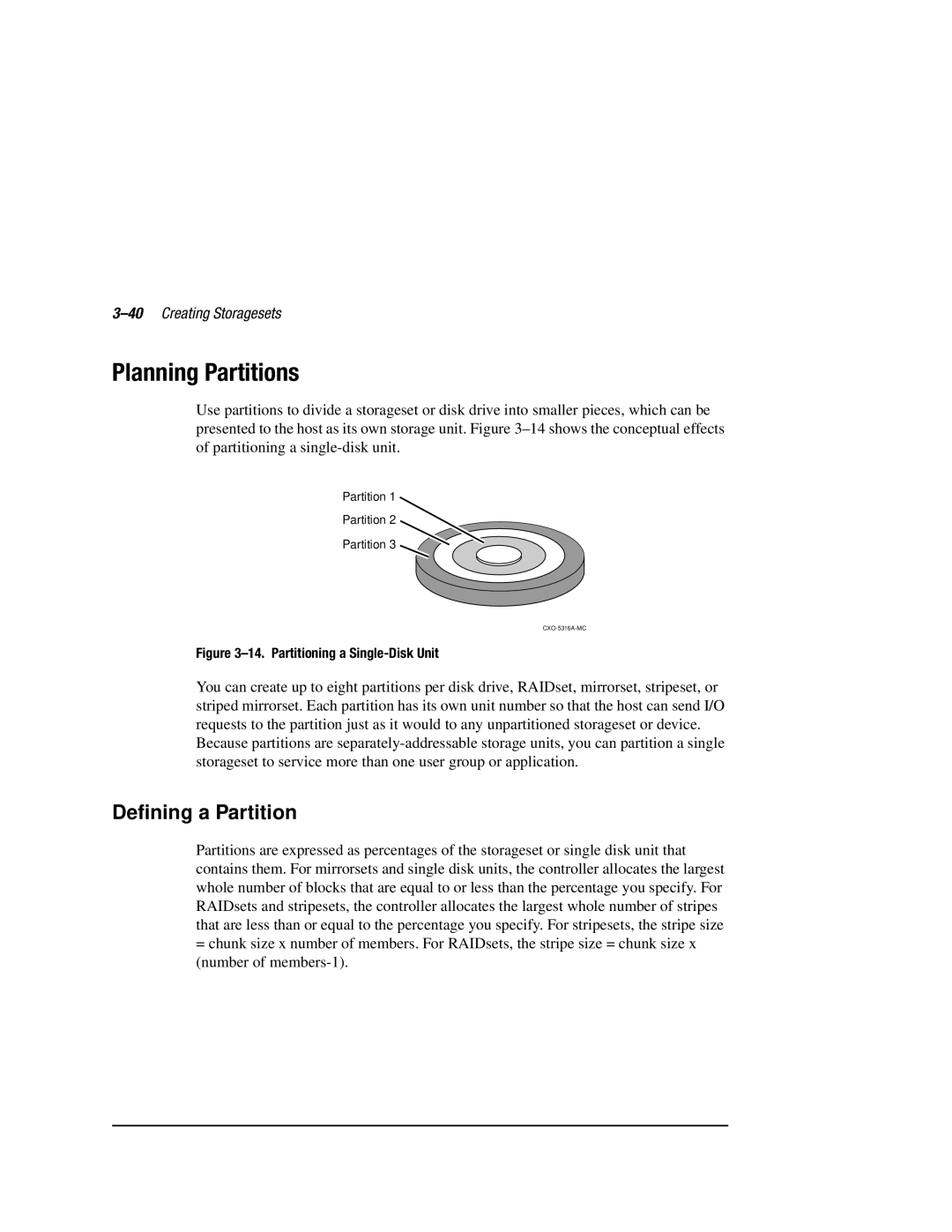 Compaq HSZ80 manual Planning Partitions, Defining a Partition, 40Creating Storagesets 