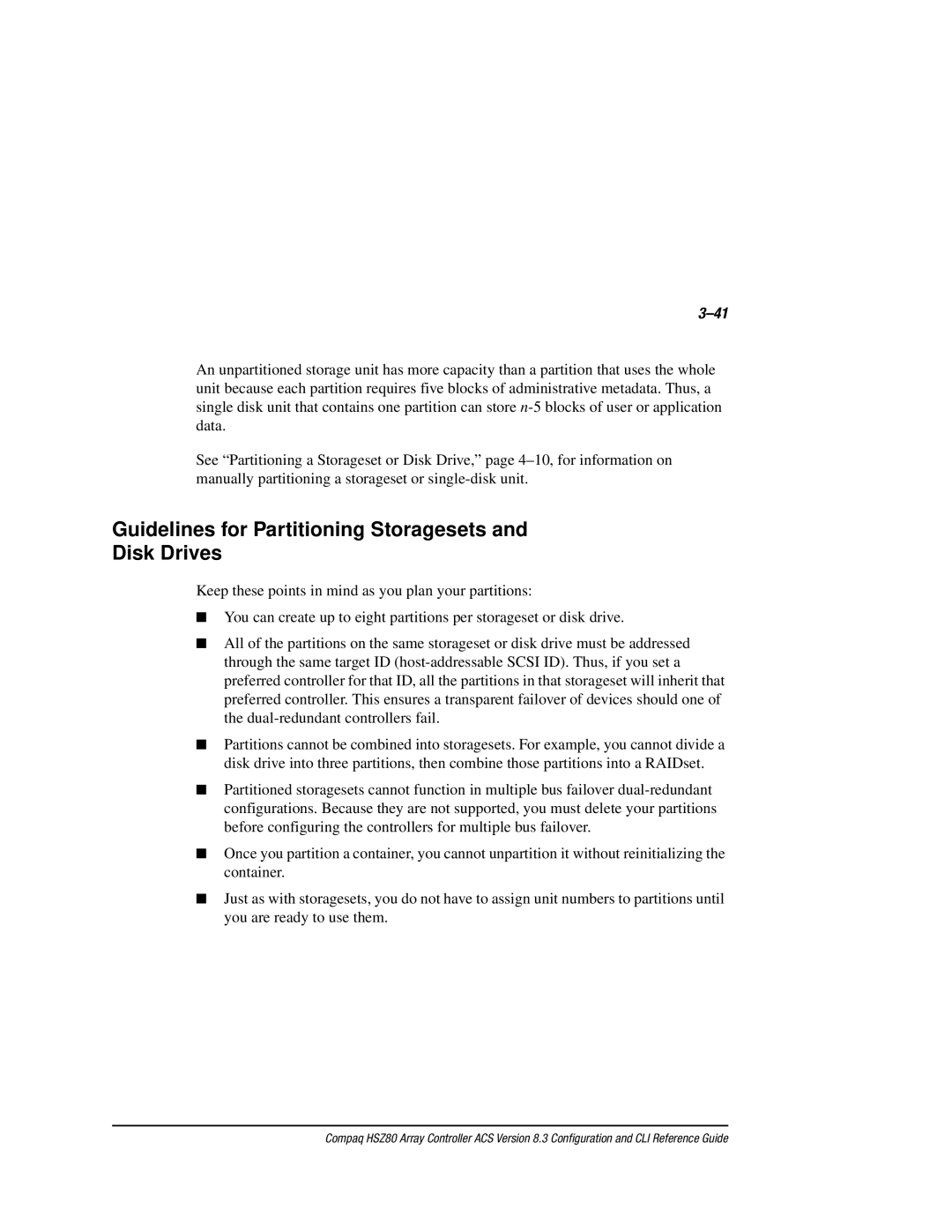 Compaq HSZ80 manual Guidelines for Partitioning Storagesets Disk Drives 