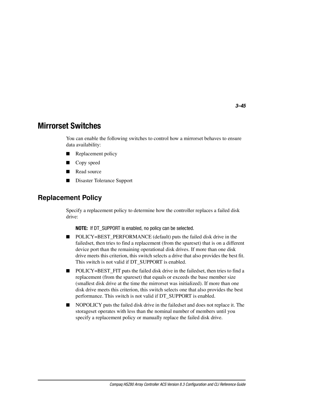 Compaq HSZ80 manual Mirrorset Switches 