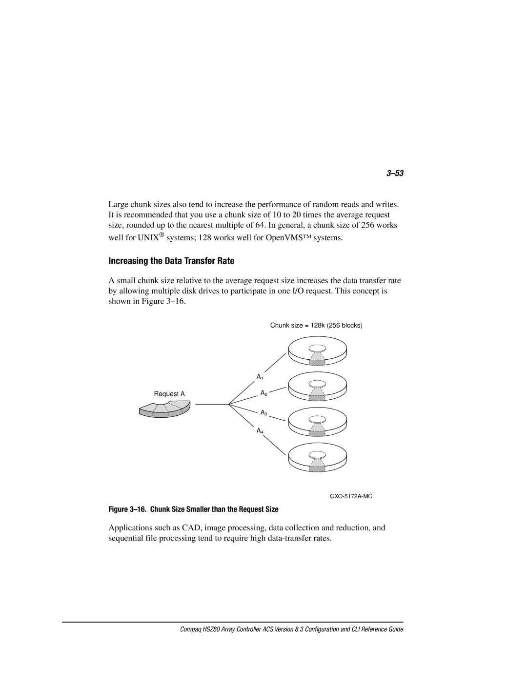 Compaq HSZ80 manual Increasing the Data Transfer Rate, Chunk Size Smaller than the Request Size 