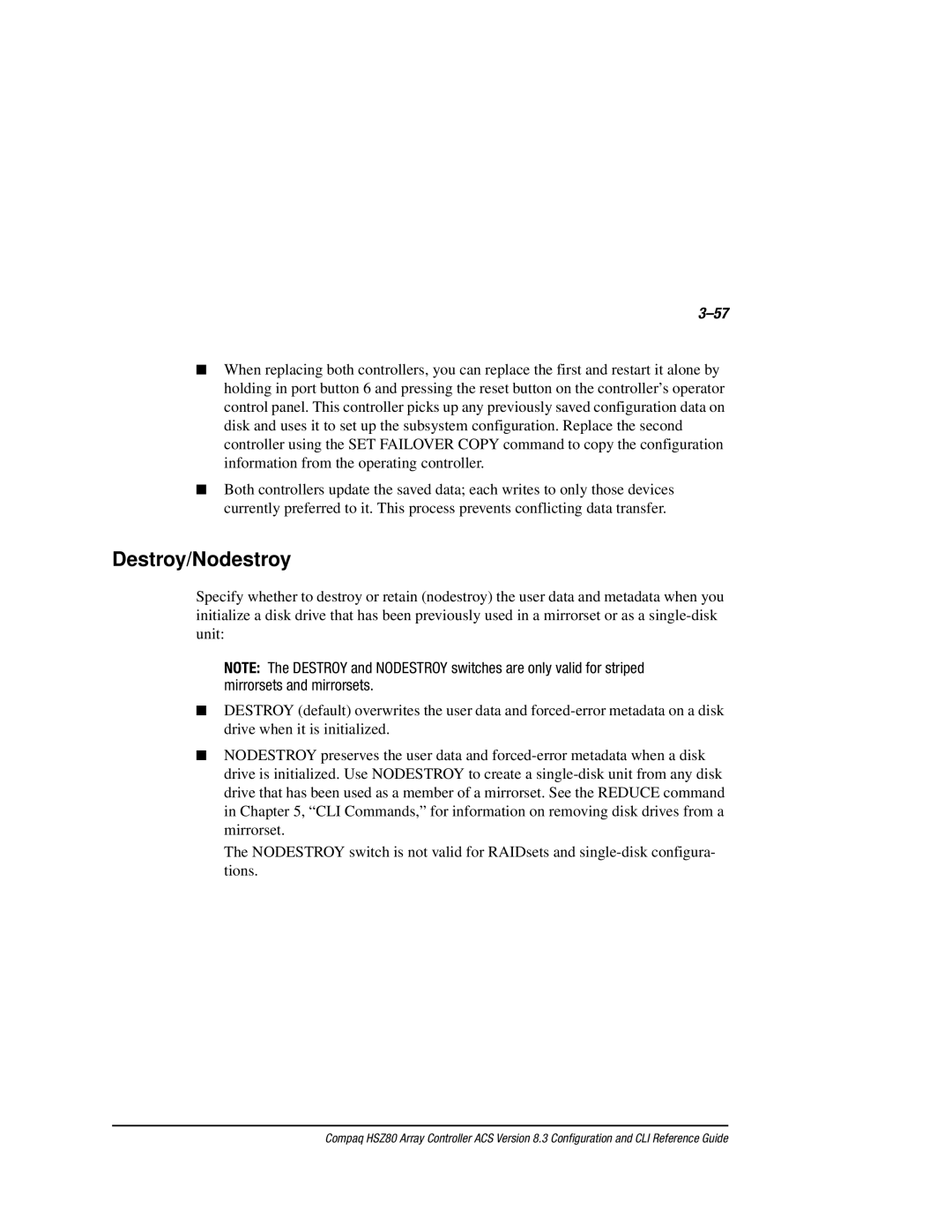 Compaq HSZ80 manual Destroy/Nodestroy 