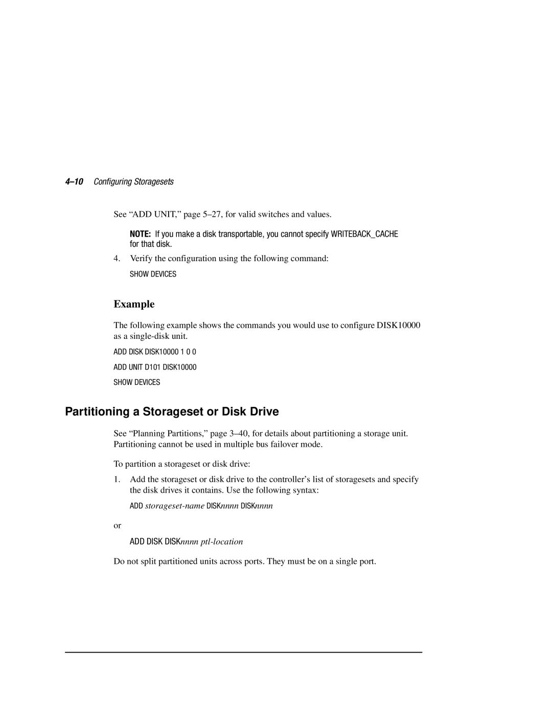 Compaq HSZ80 manual Partitioning a Storageset or Disk Drive, 10Configuring Storagesets 