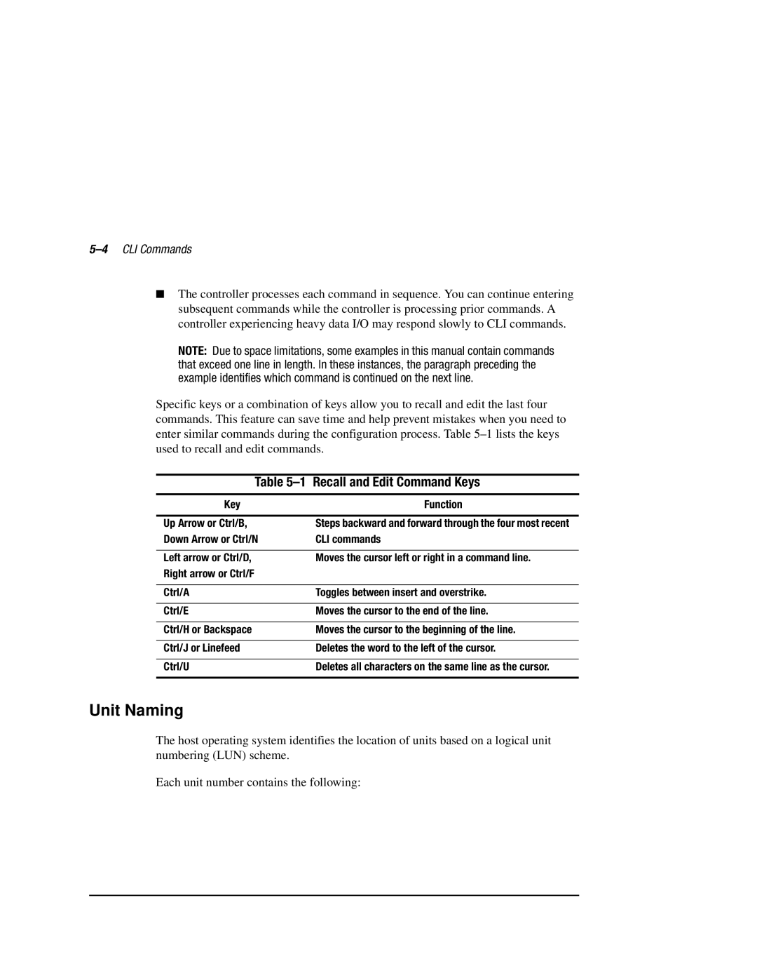 Compaq HSZ80 manual Unit Naming, Recall and Edit Command Keys, 4CLI Commands 