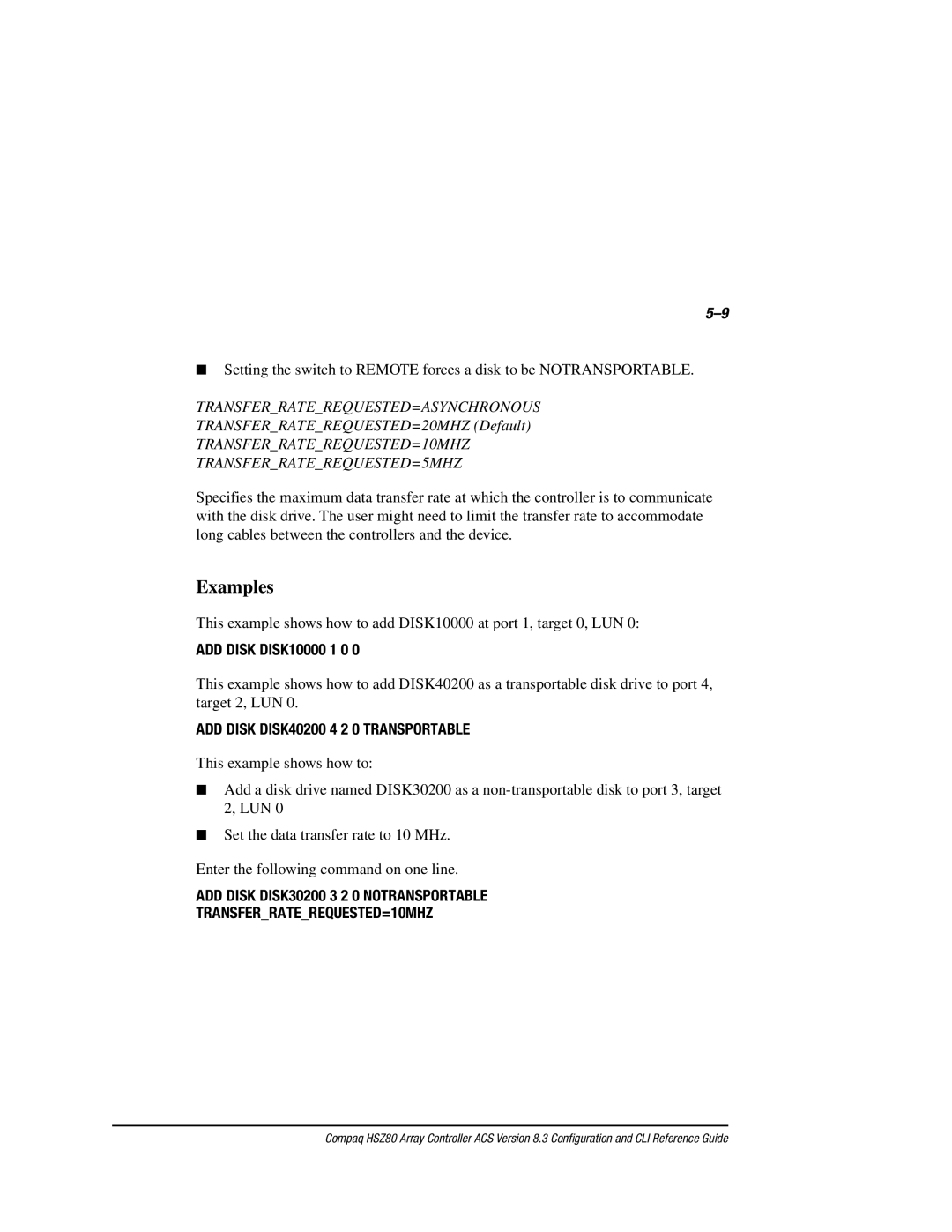 Compaq HSZ80 manual Transferraterequested=Asynchronous, TRANSFERRATEREQUESTED=20MHZ Default 