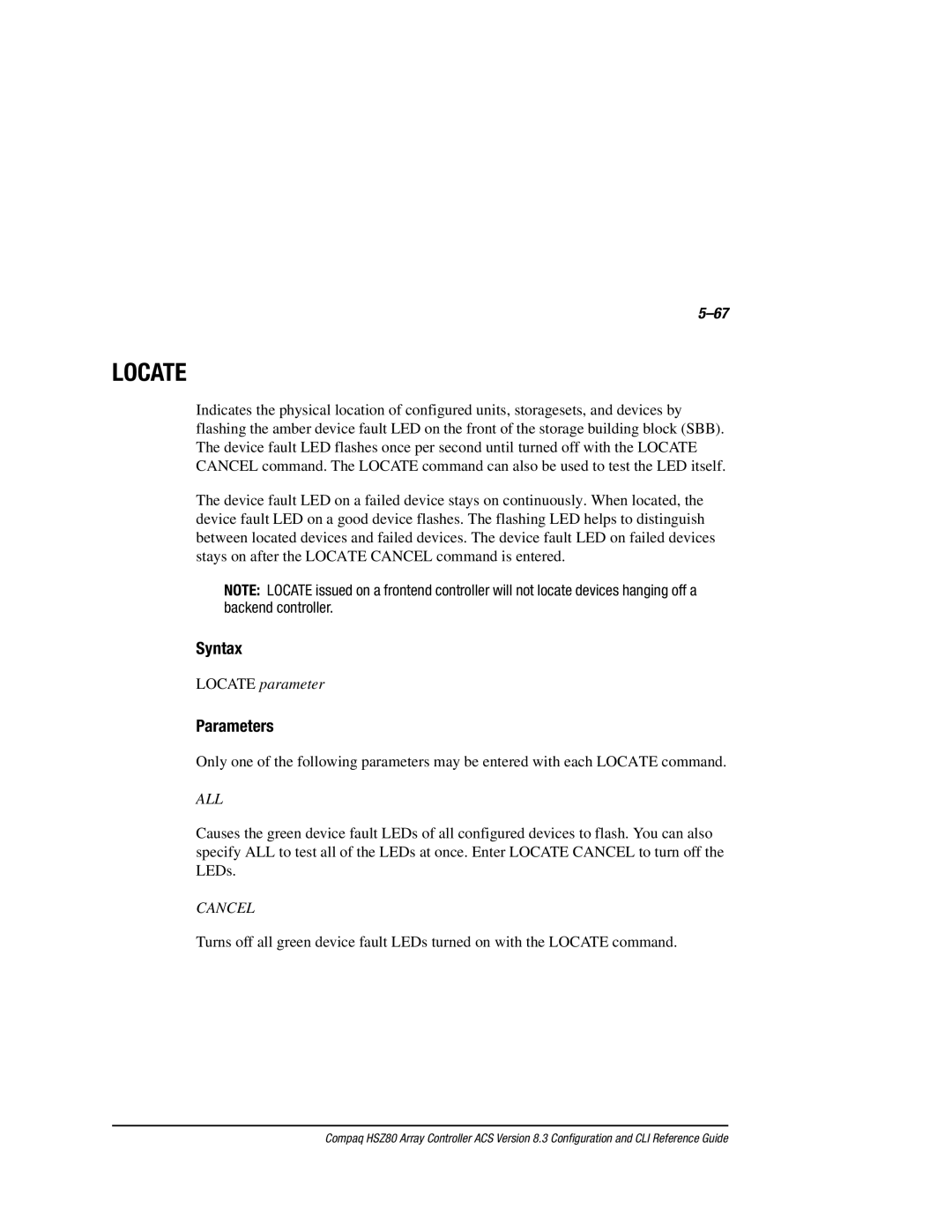 Compaq HSZ80 manual Locate parameter, All, Cancel 