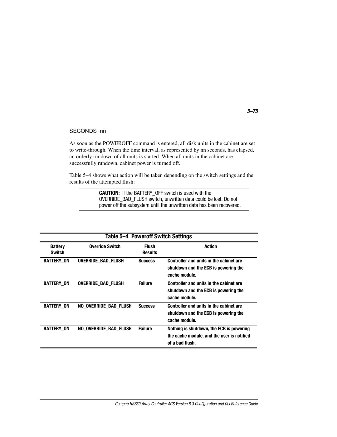 Compaq HSZ80 manual Poweroff Switch Settings, SECONDS=nn 