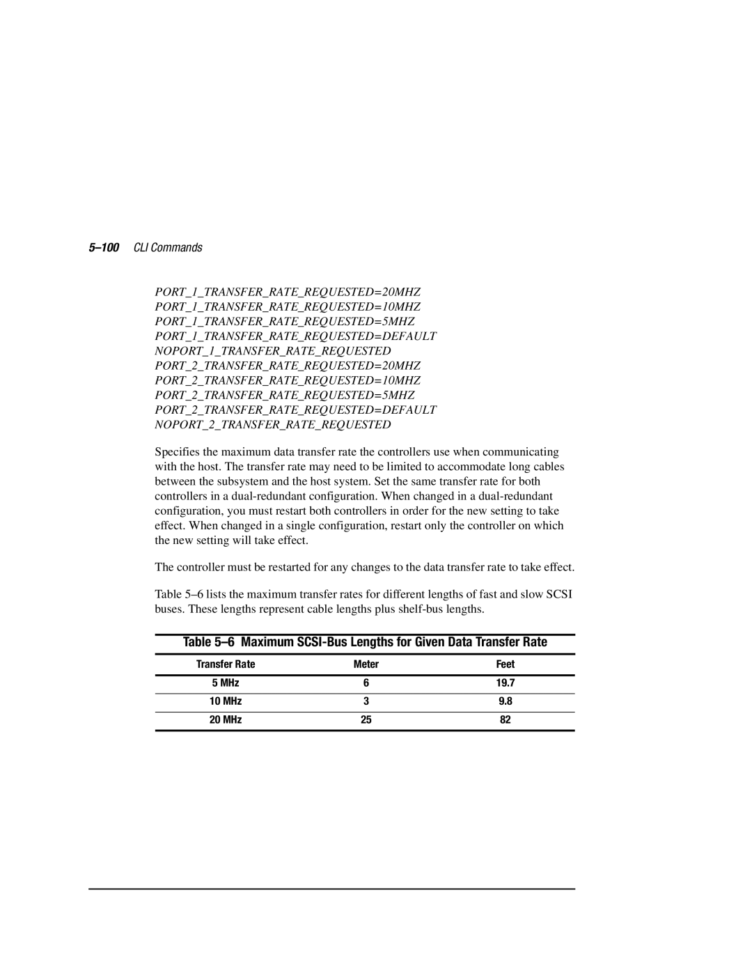 Compaq HSZ80 manual Maximum SCSI-Bus Lengths for Given Data Transfer Rate, 100CLI Commands 