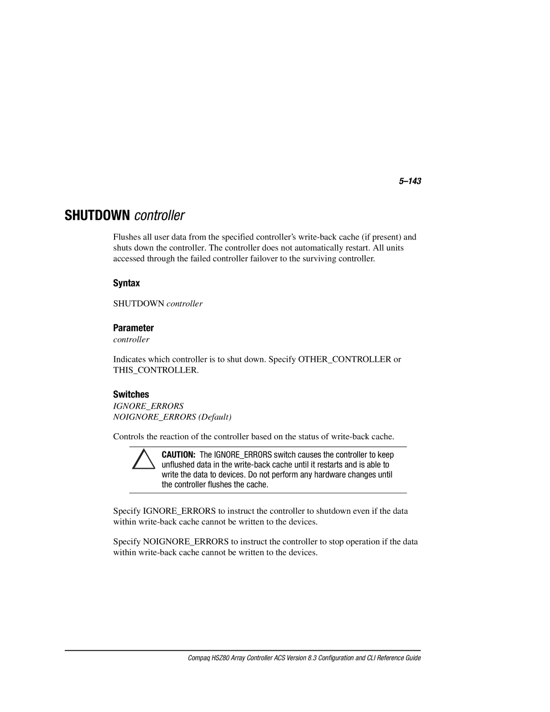 Compaq HSZ80 manual Shutdown controller, 143 