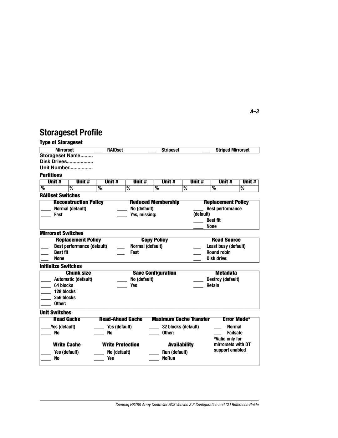 Compaq HSZ80 manual Storageset Profile, Reduced Membership 