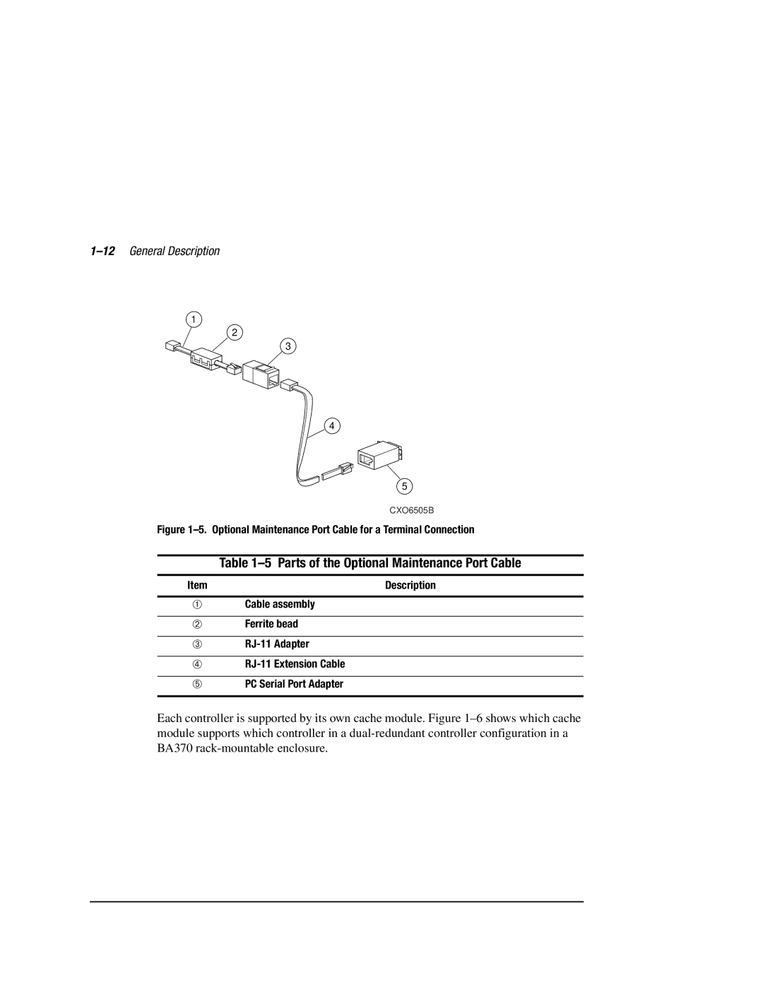 Compaq HSZ80 manual Parts of the Optional Maintenance Port Cable, 12General Description 