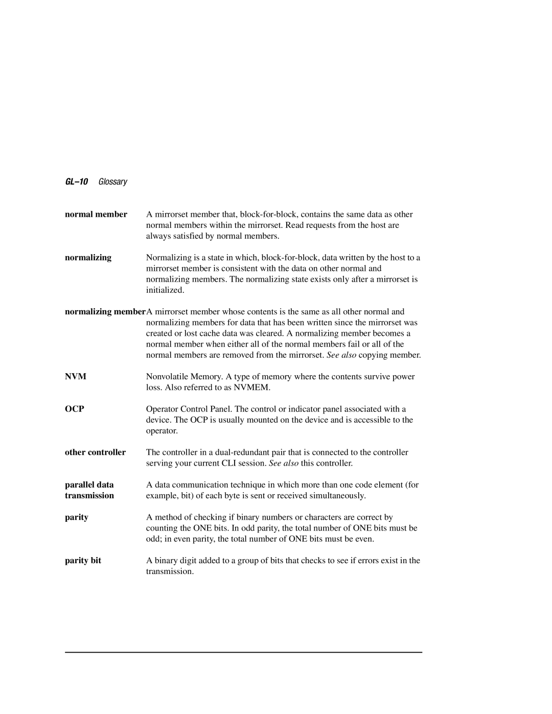 Compaq HSZ80 manual GL-10Glossary, Normal member 