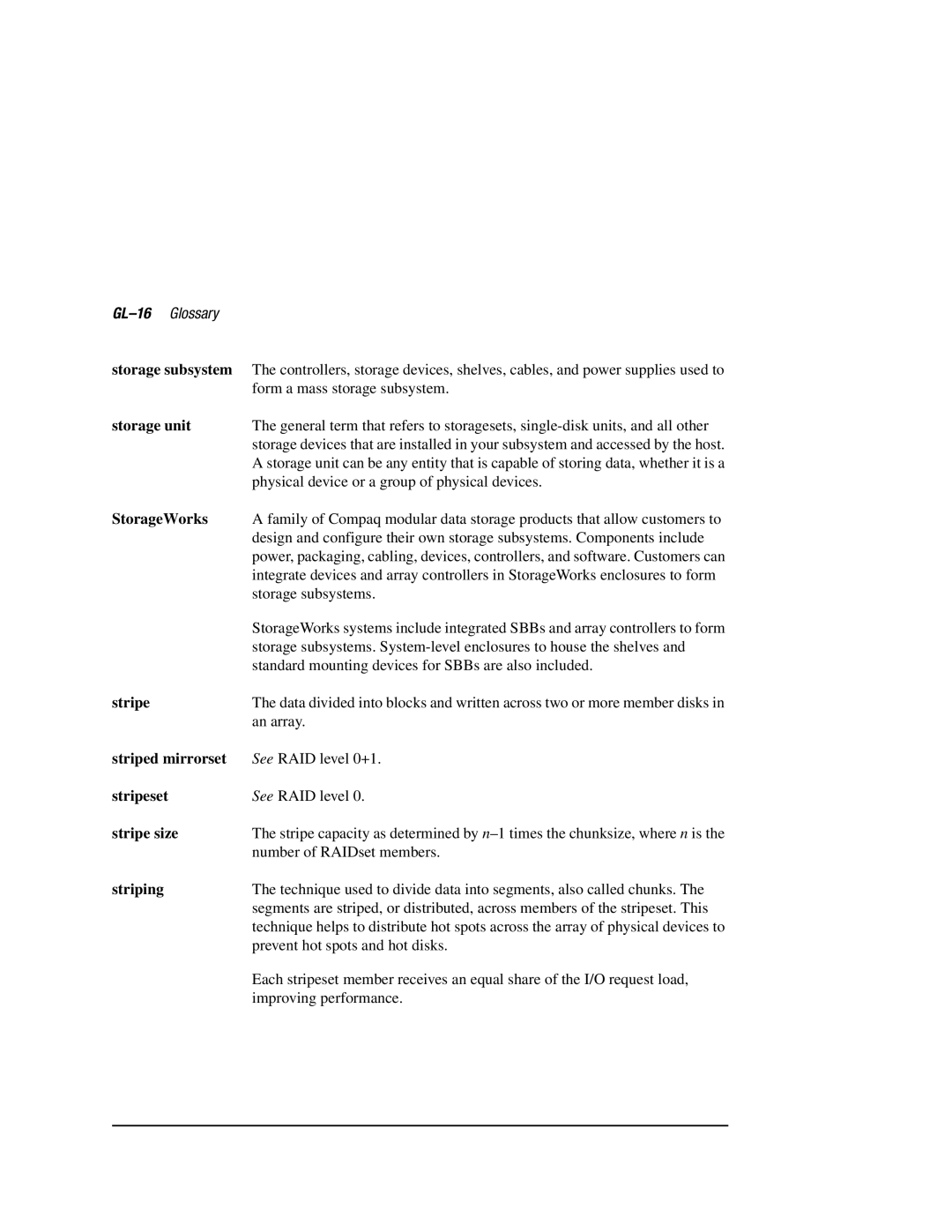 Compaq HSZ80 manual GL-16Glossary, Storage subsystem 