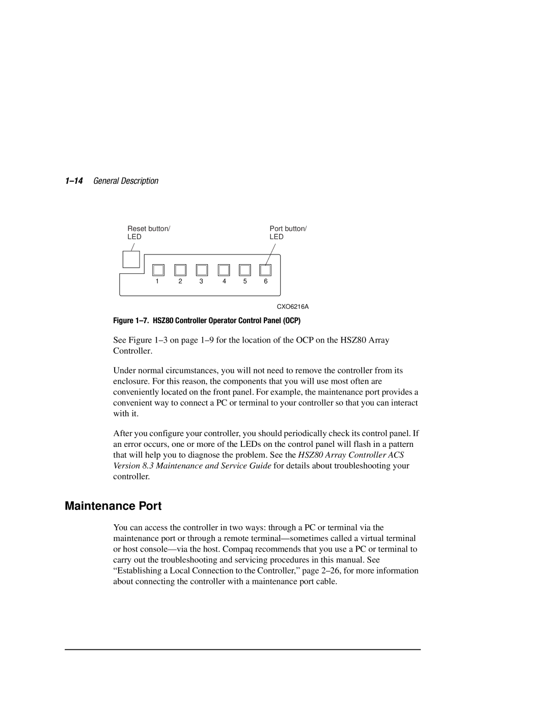 Compaq HSZ80 manual Maintenance Port, 14General Description 