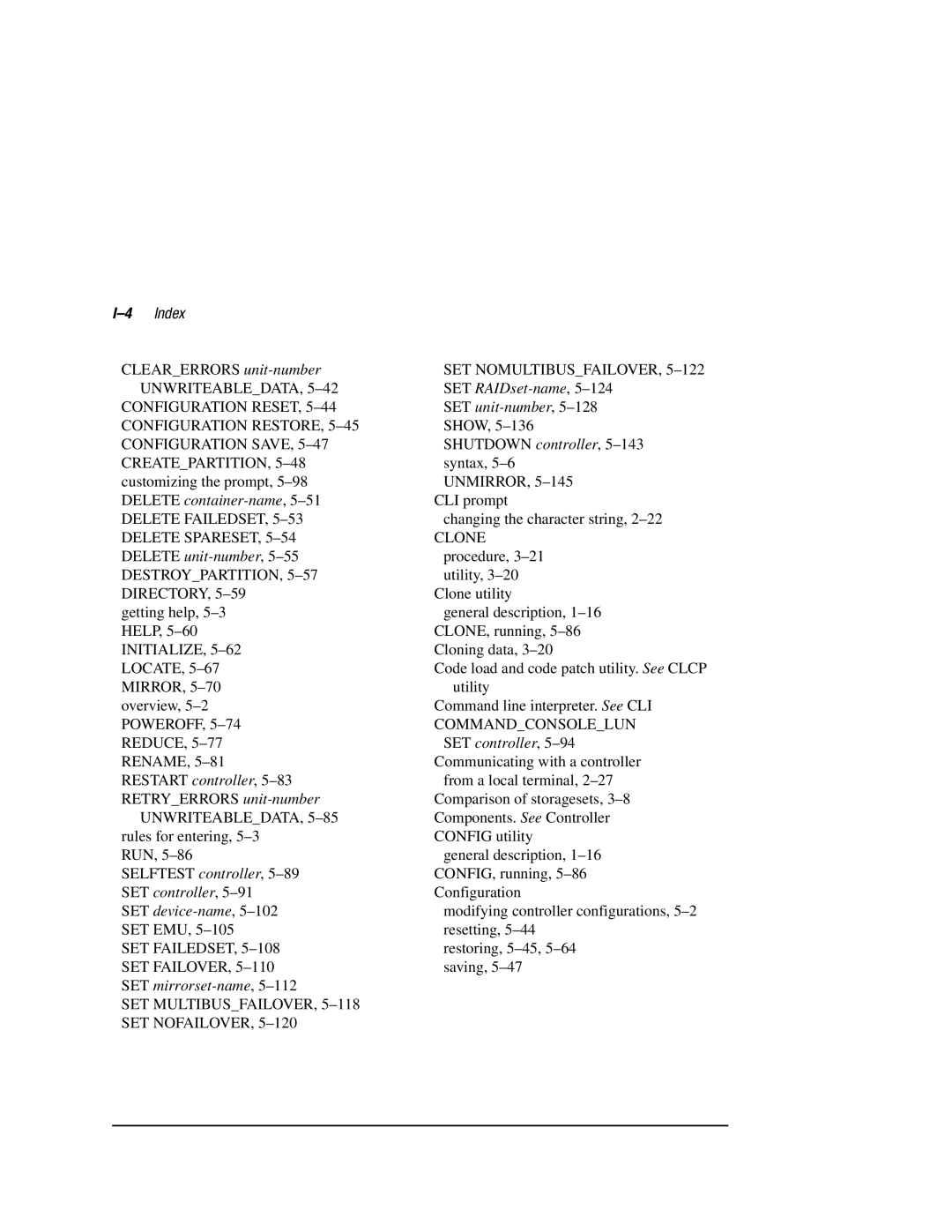 Compaq HSZ80 manual 4Index, SET MULTIBUSFAILOVER, 5-118SET Nofailover 