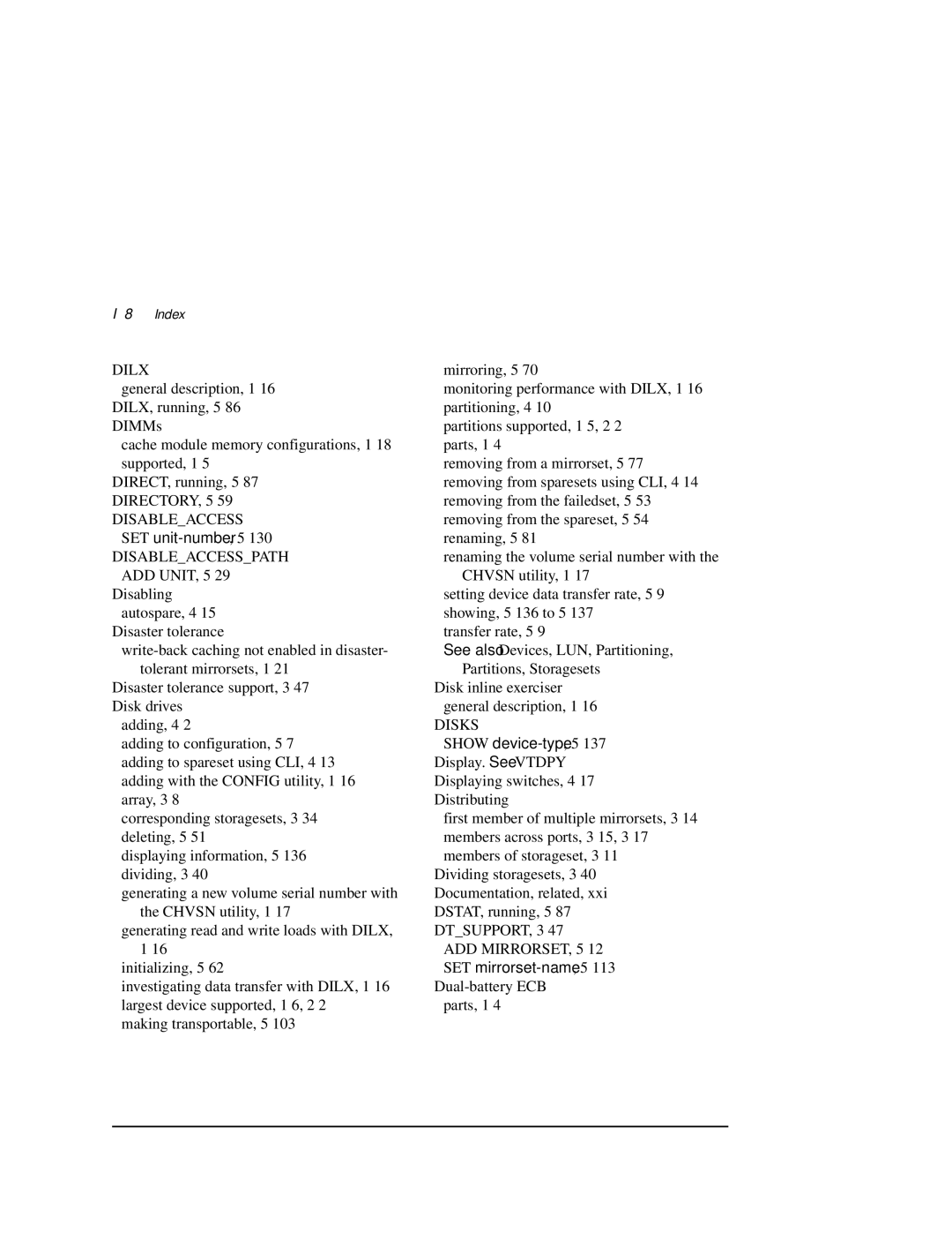 Compaq HSZ80 manual 8Index, Dilx, Disableaccesspath ADD Unit, Disks 