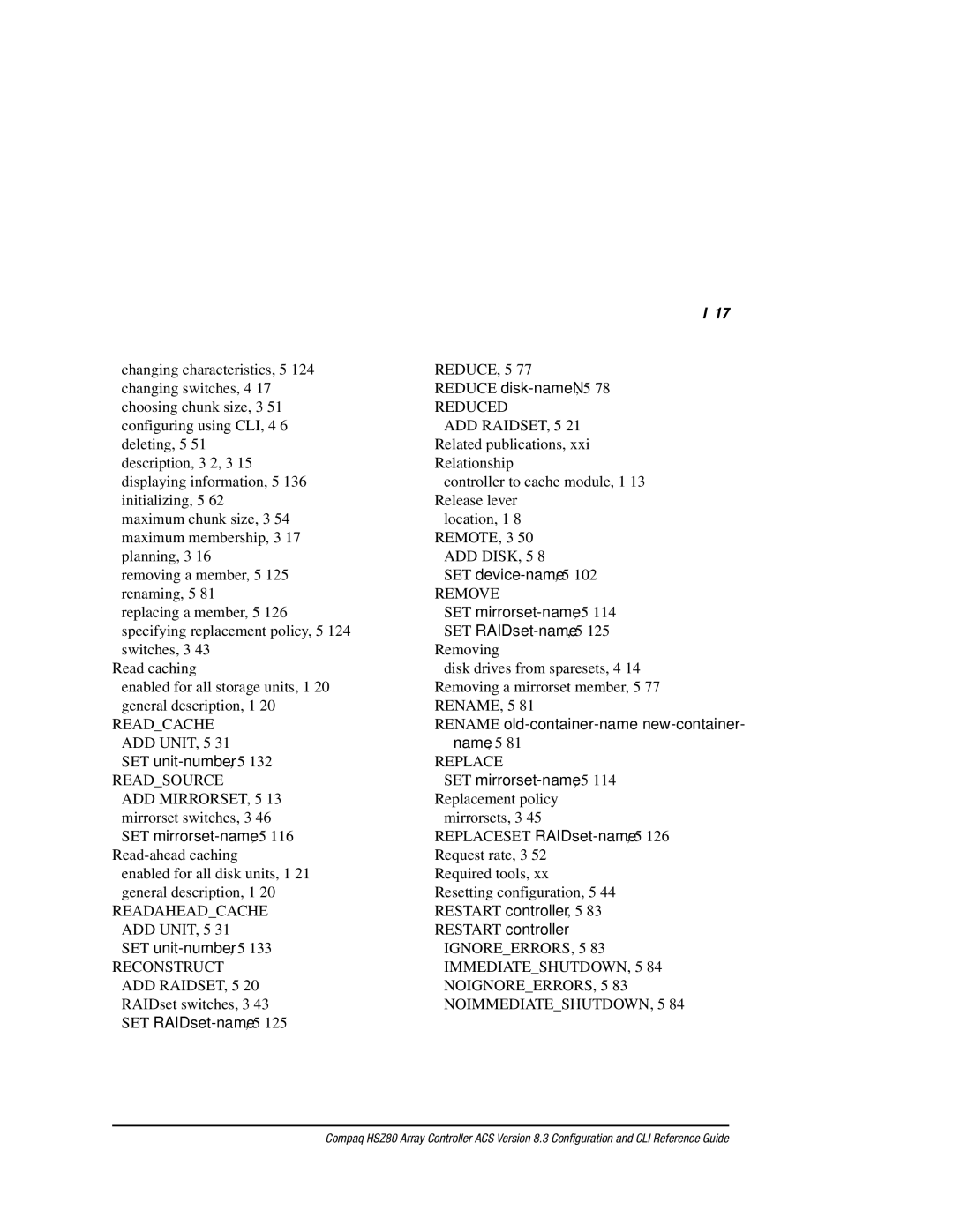 Compaq HSZ80 manual SET mirrorset-name,5-114, SET RAIDset-name,5-125, Rename old-container-name new-container 