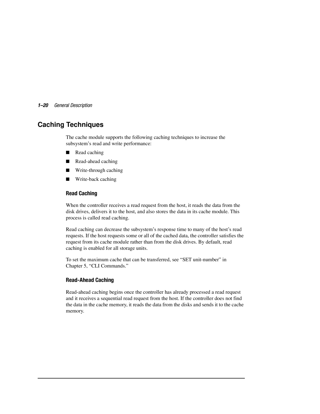 Compaq HSZ80 manual Caching Techniques, Read Caching, Read-Ahead Caching, 20General Description 