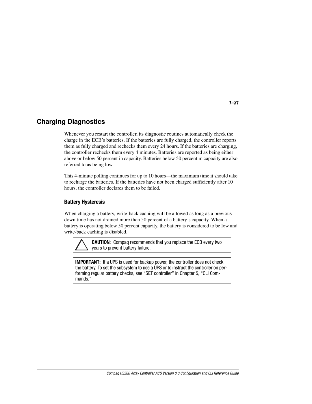 Compaq HSZ80 manual Charging Diagnostics, Battery Hysteresis 