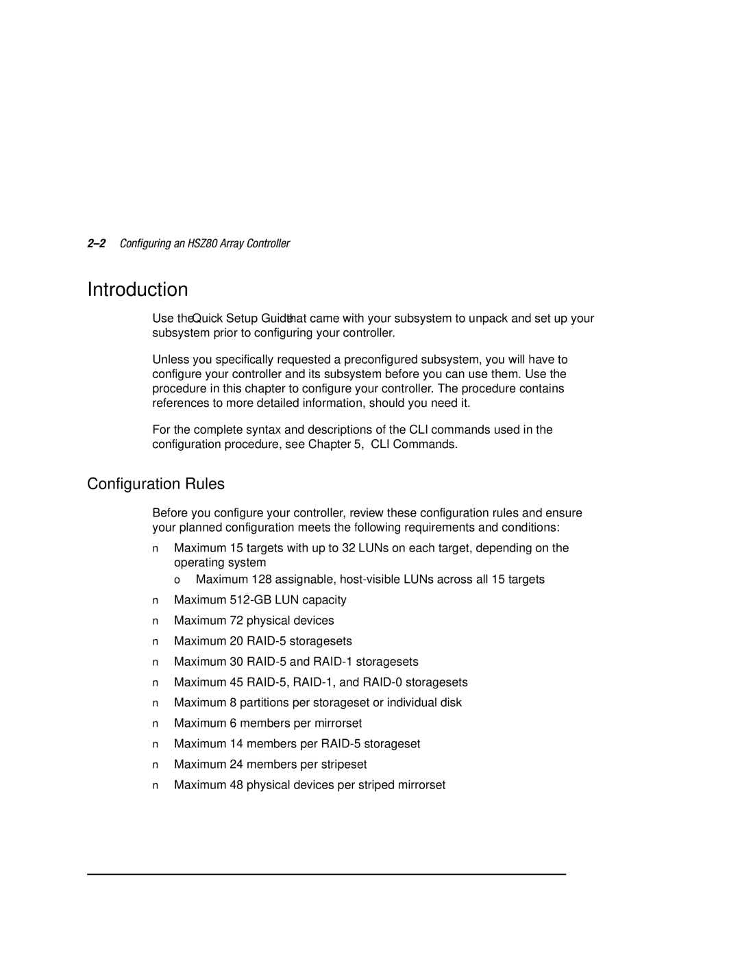 Compaq manual Introduction, Configuration Rules, 2Configuring an HSZ80 Array Controller 