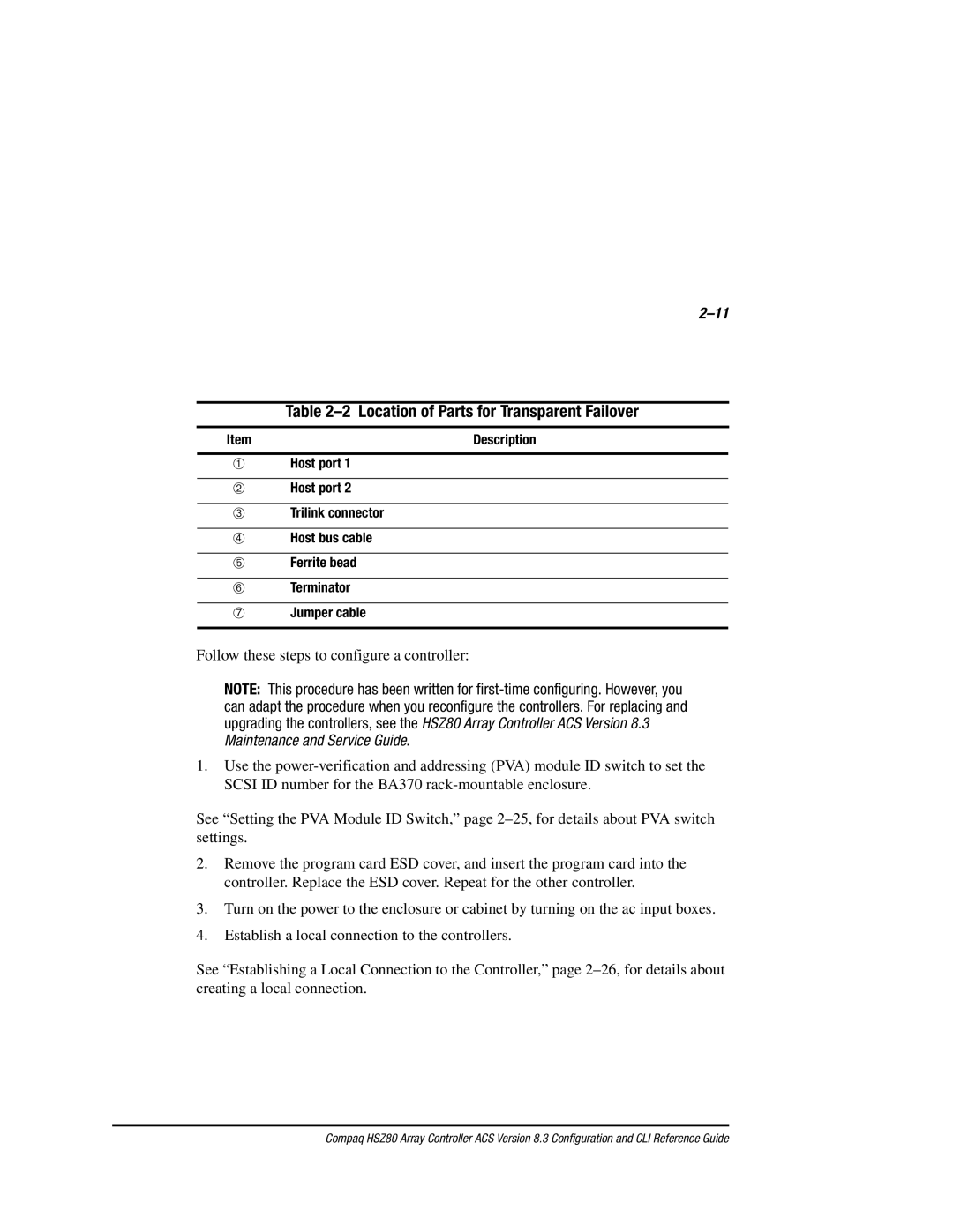 Compaq HSZ80 manual Location of Parts for Transparent Failover 