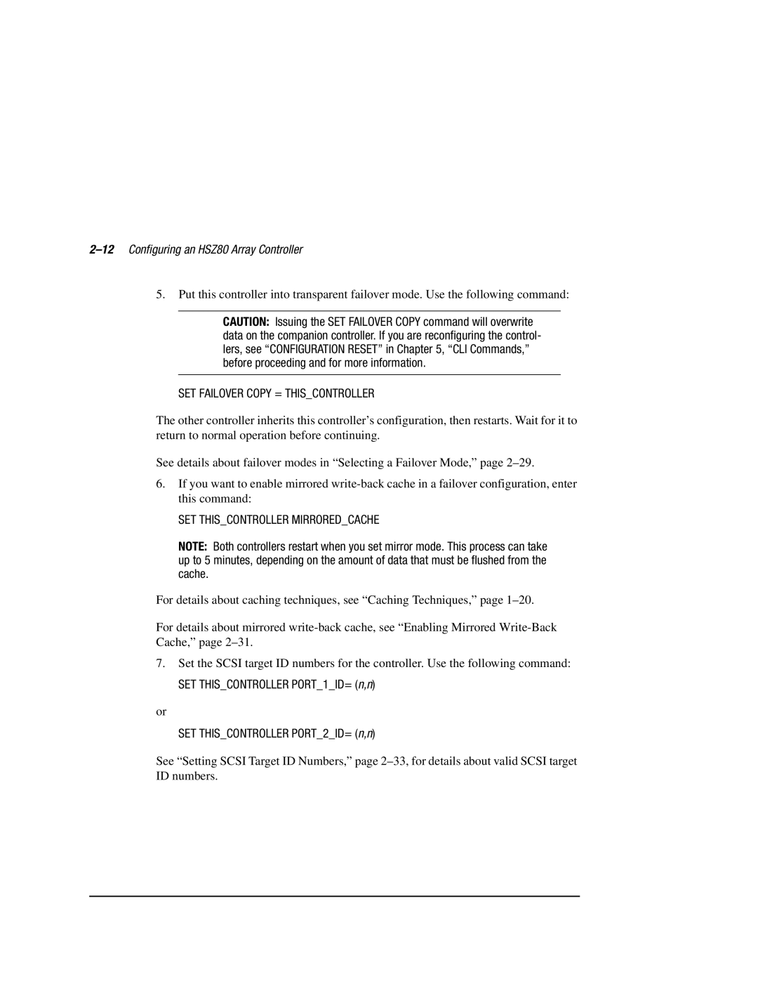 Compaq manual 12Configuring an HSZ80 Array Controller, SET Failover Copy = Thiscontroller 