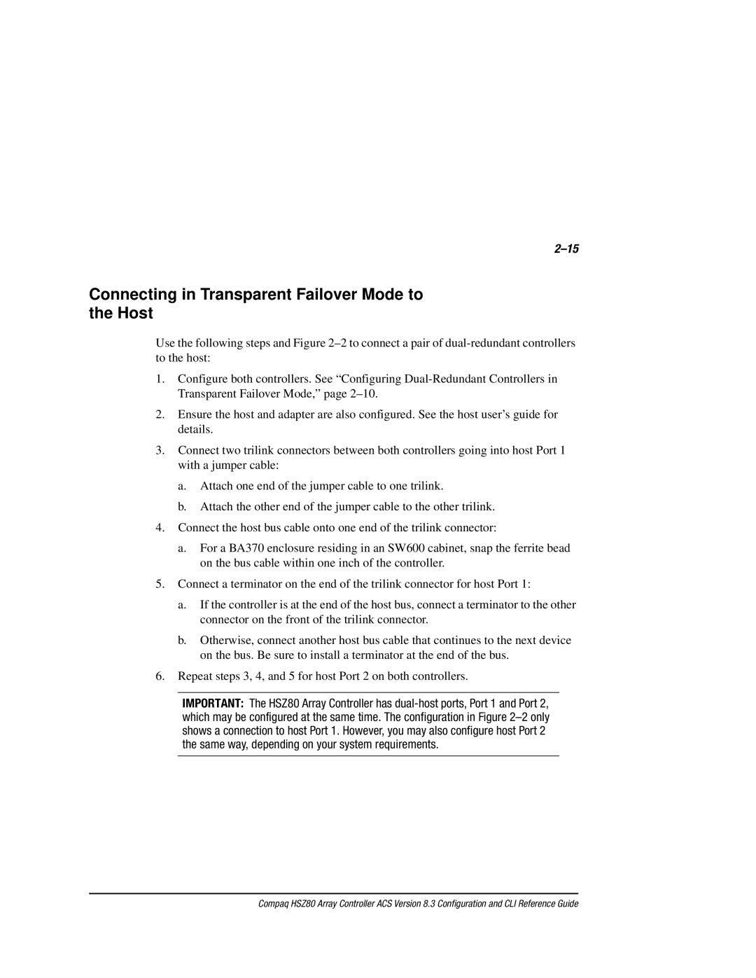 Compaq HSZ80 manual Connecting in Transparent Failover Mode to the Host 