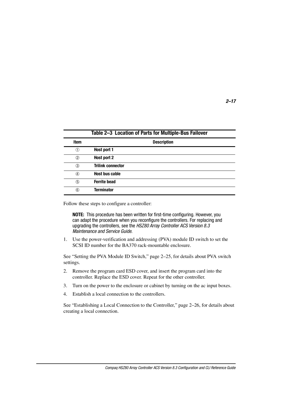 Compaq HSZ80 manual Location of Parts for Multiple-Bus Failover 