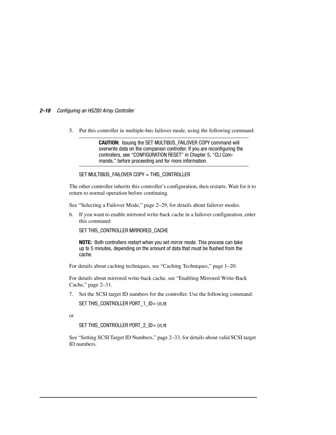 Compaq manual 18Configuring an HSZ80 Array Controller, SET Multibusfailover Copy = Thiscontroller 