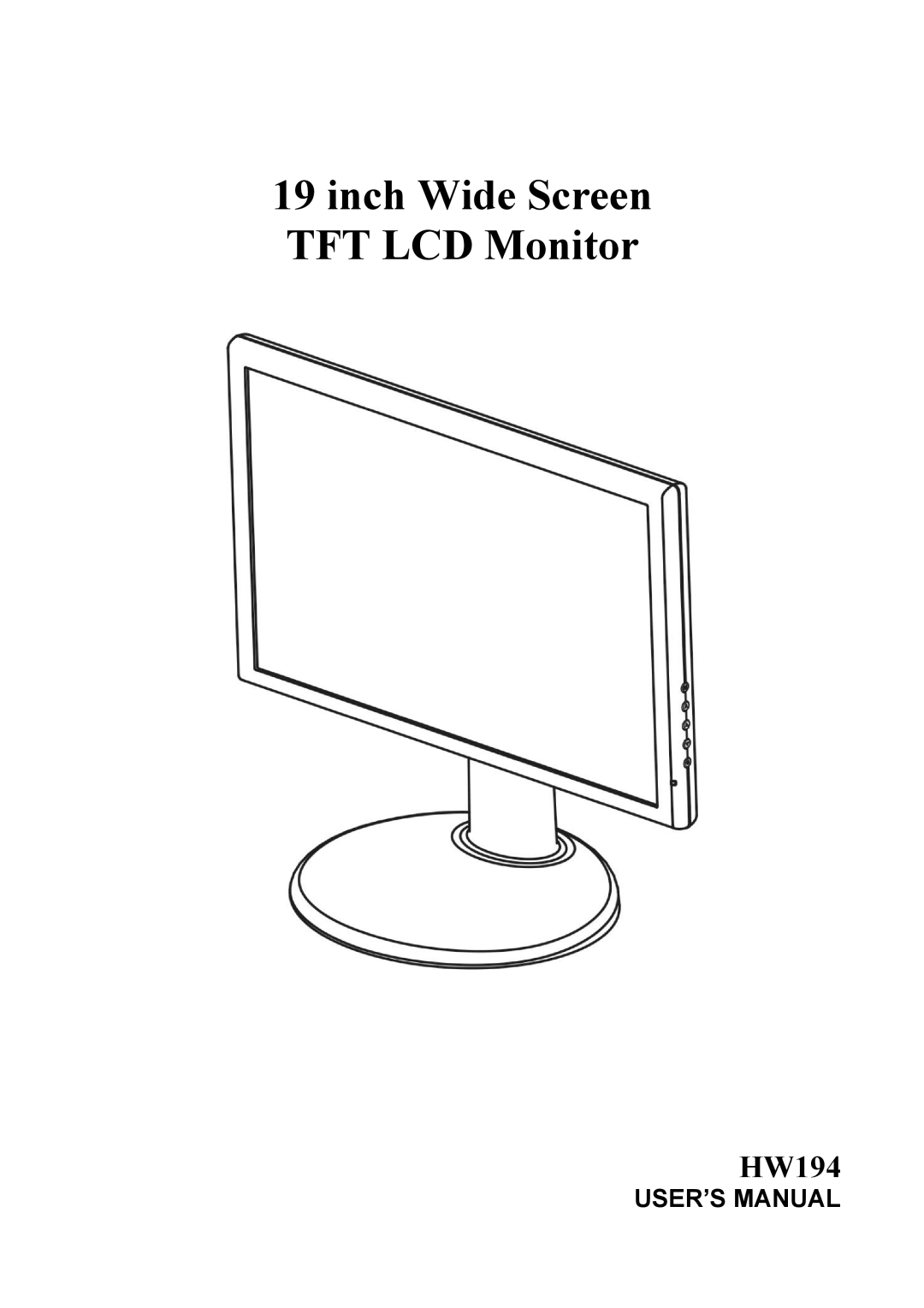 Compaq HW194 user manual Inch Wide Screen TFT LCD Monitor, USER’S Manual 