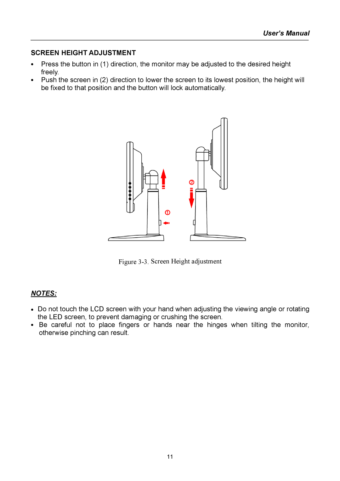 Compaq HW194 user manual Screen Height Adjustment, Screen Height adjustment 